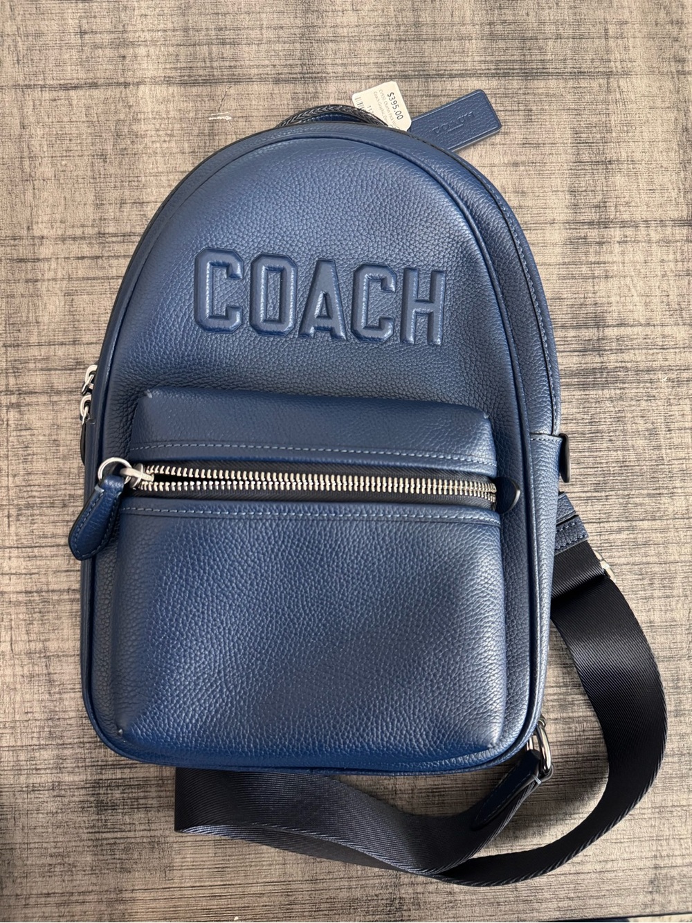 COACH Navy Pebble Leather Sling Belt Bag